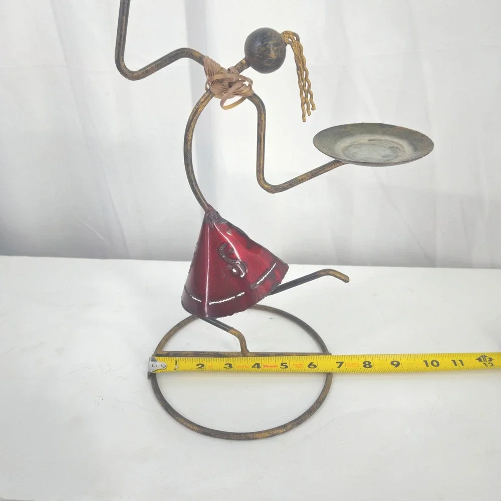 Vintage Laurids Lønborg MCM Rattan Metal Dancing Woman Sculpture 2 Candle Holder